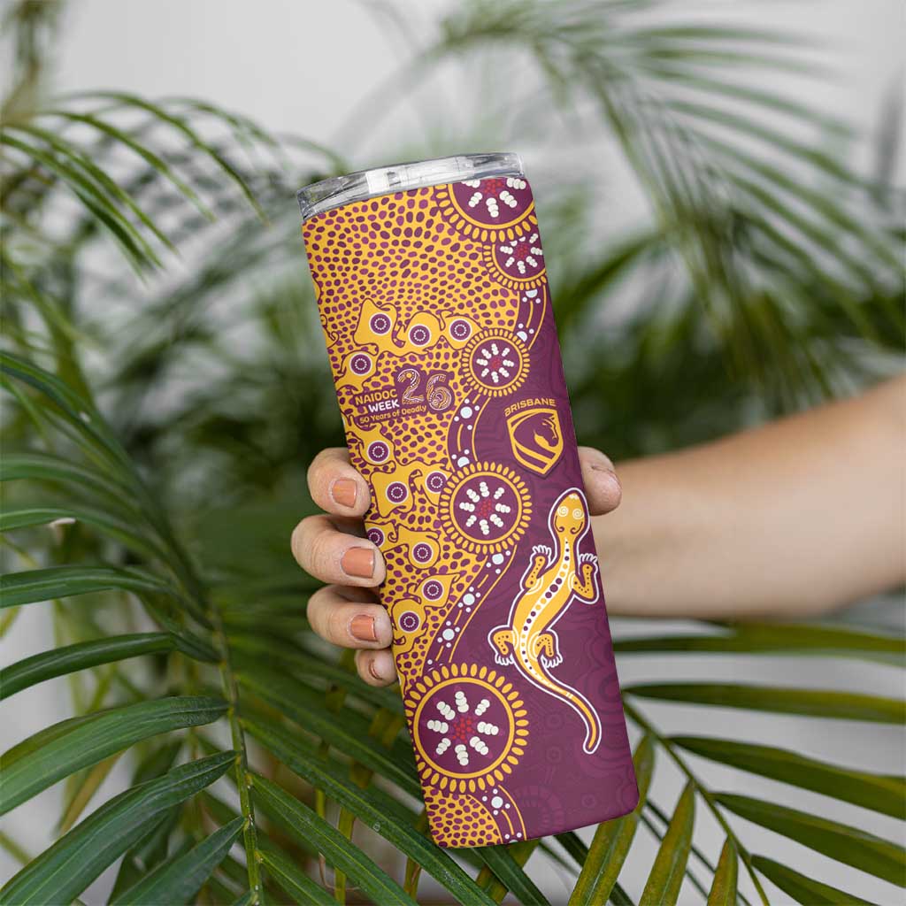 Brisbane Broncos NAIDOC Week 2026 Skinny Tumbler Aboriginal Lizard Dot Painting - 50 Years of Deadly