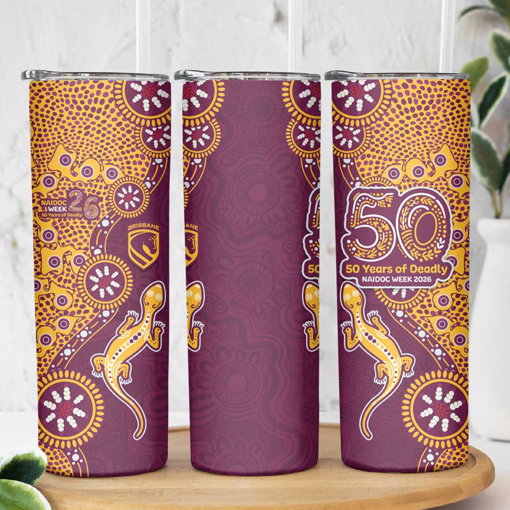 Brisbane Broncos NAIDOC Week 2026 Skinny Tumbler Aboriginal Lizard Dot Painting - 50 Years of Deadly