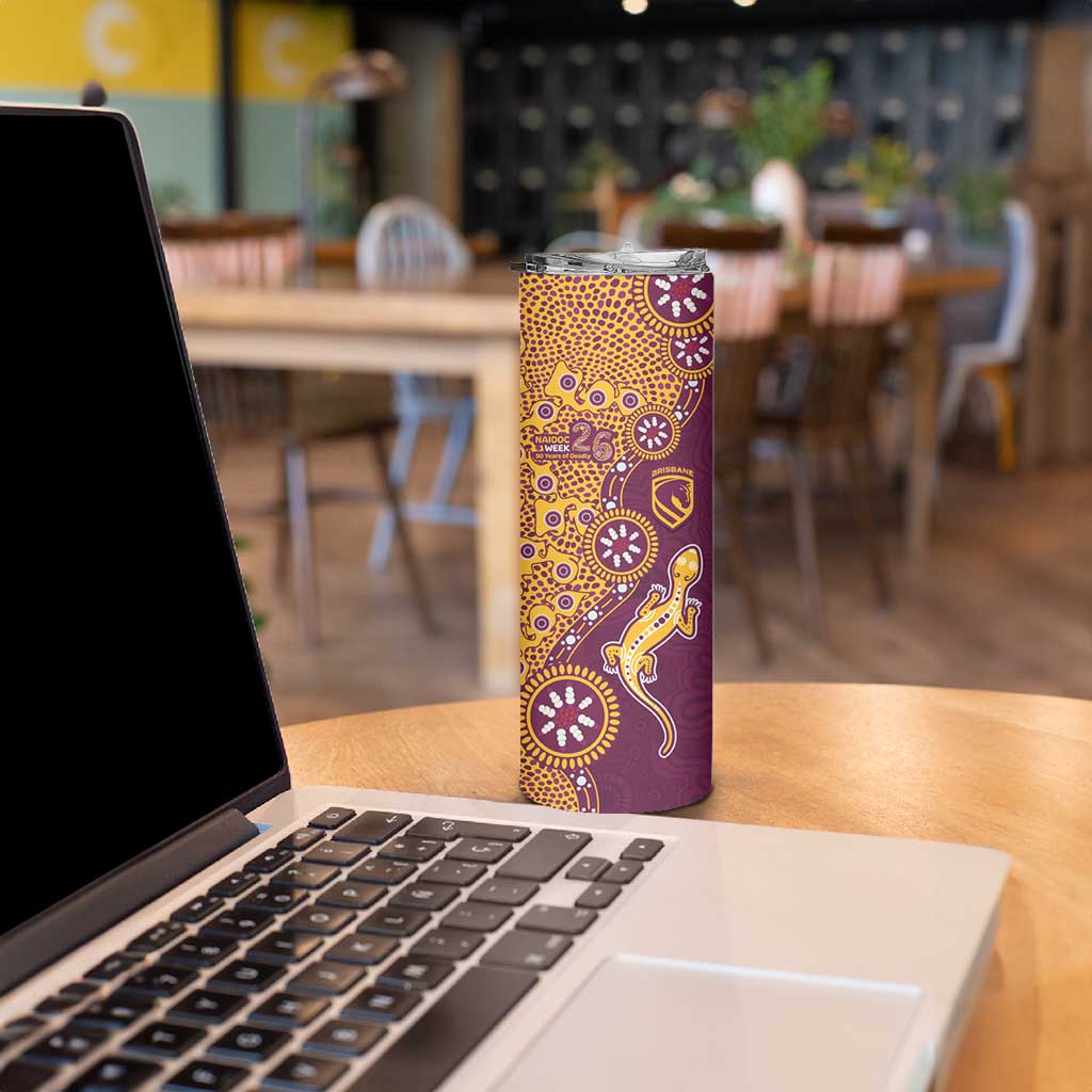 Brisbane Broncos NAIDOC Week 2026 Skinny Tumbler Aboriginal Lizard Dot Painting - 50 Years of Deadly