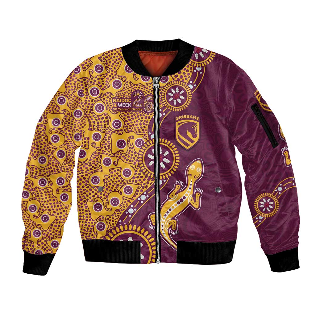Brisbane Broncos NAIDOC Week 2026 Sleeve Zip Bomber Jacket Aboriginal Lizard Dot Painting - 50 Years of Deadly
