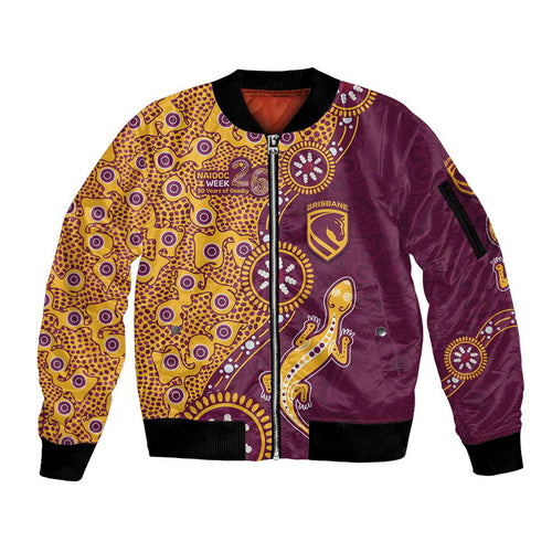 Brisbane Broncos NAIDOC Week 2026 Sleeve Zip Bomber Jacket Aboriginal Lizard Dot Painting - 50 Years of Deadly