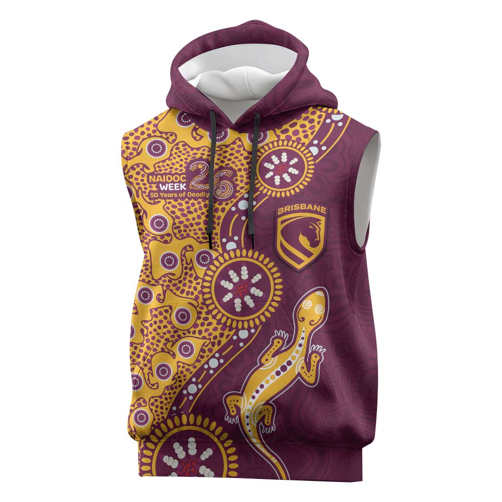 Brisbane Broncos NAIDOC Week 2026 Sleeveless Hoodie Aboriginal Lizard Dot Painting - 50 Years of Deadly