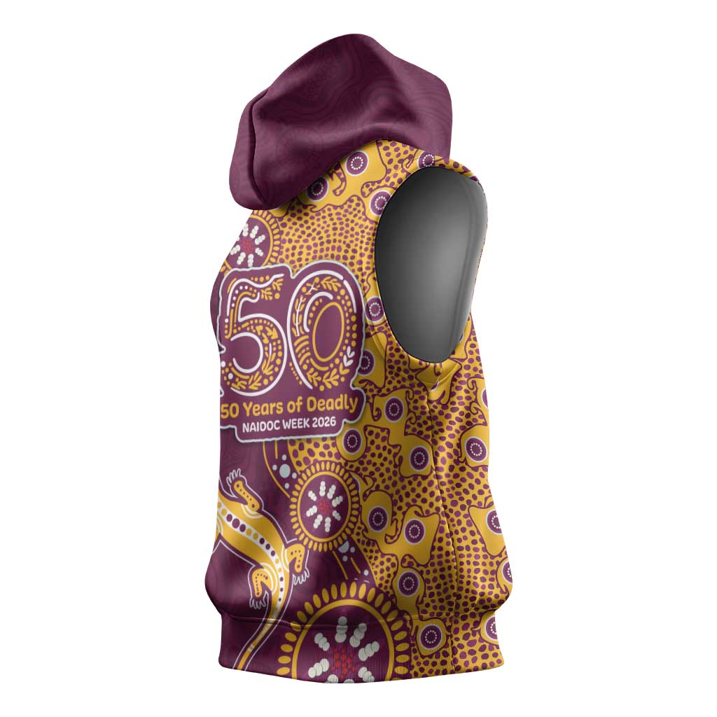 Brisbane Broncos NAIDOC Week 2026 Sleeveless Hoodie Aboriginal Lizard Dot Painting - 50 Years of Deadly