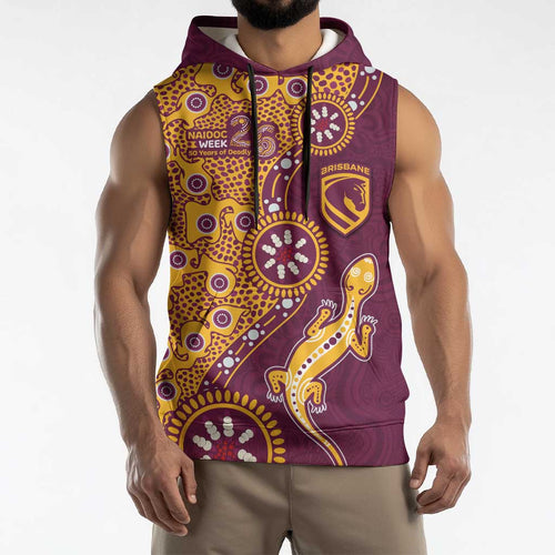 Brisbane Broncos NAIDOC Week 2026 Sleeveless Hoodie Aboriginal Lizard Dot Painting - 50 Years of Deadly