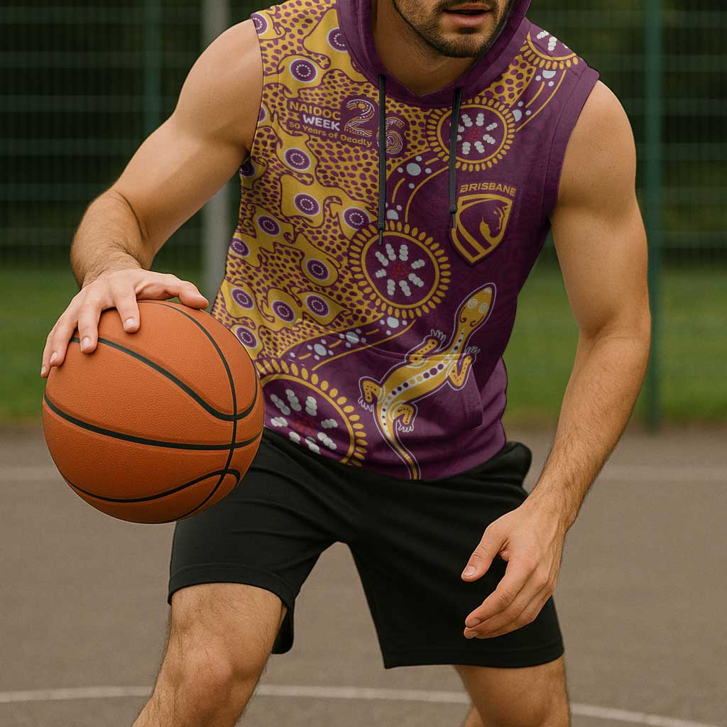 Brisbane Broncos NAIDOC Week 2026 Sleeveless Hoodie Aboriginal Lizard Dot Painting - 50 Years of Deadly
