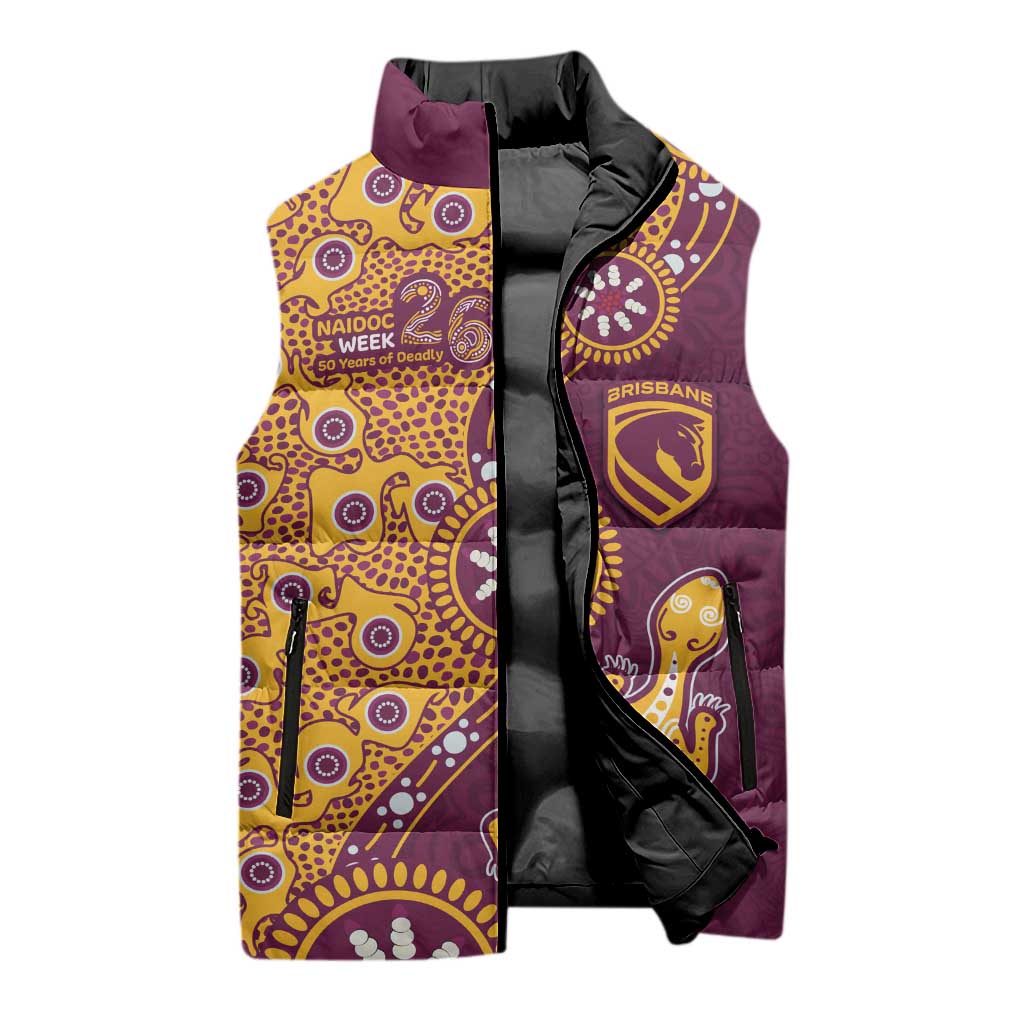 Brisbane Broncos NAIDOC Week 2026 Sleeveless Puffer Jacket Aboriginal Lizard Dot Painting - 50 Years of Deadly