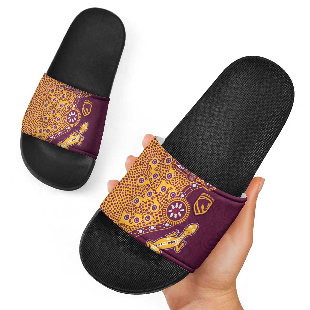 Brisbane Broncos NAIDOC Week 2026 Slide Sandals Aboriginal Lizard Dot Painting - 50 Years of Deadly