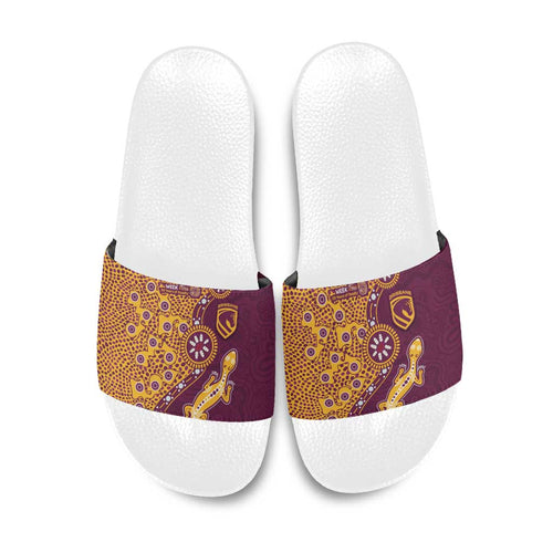 Brisbane Broncos NAIDOC Week 2026 Slide Sandals Aboriginal Lizard Dot Painting - 50 Years of Deadly
