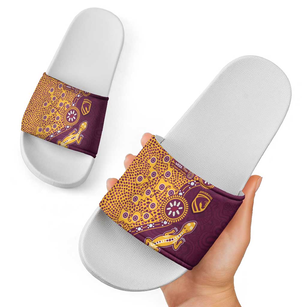Brisbane Broncos NAIDOC Week 2026 Slide Sandals Aboriginal Lizard Dot Painting - 50 Years of Deadly