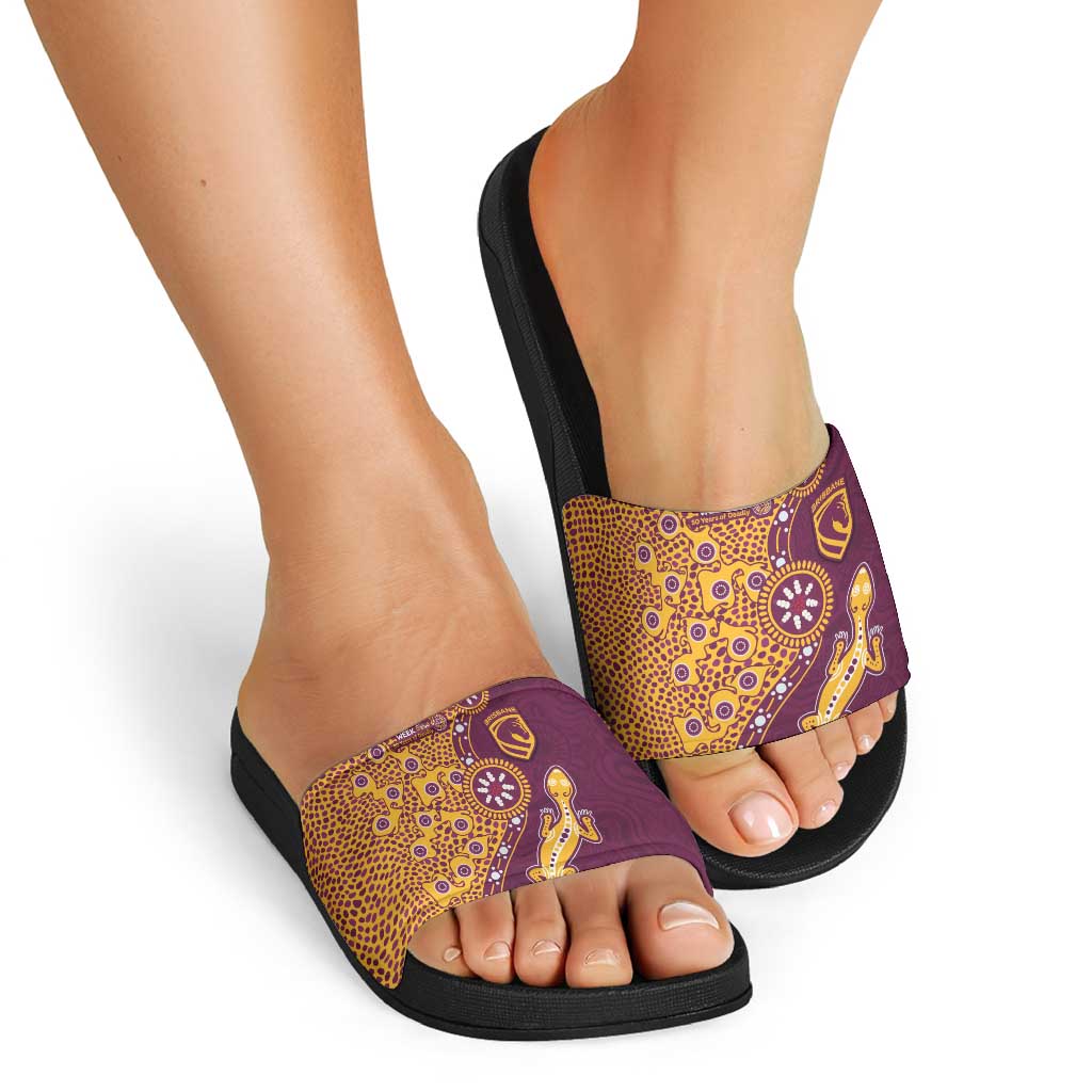 Brisbane Broncos NAIDOC Week 2026 Slide Sandals Aboriginal Lizard Dot Painting - 50 Years of Deadly