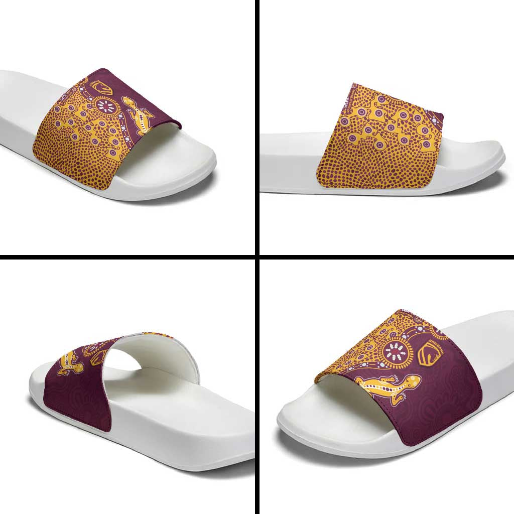 Brisbane Broncos NAIDOC Week 2026 Slide Sandals Aboriginal Lizard Dot Painting - 50 Years of Deadly