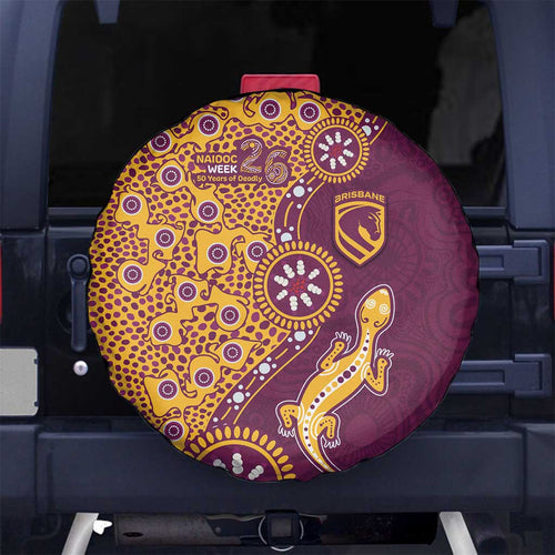 Brisbane Broncos NAIDOC Week 2026 Spare Tire Cover Aboriginal Lizard Dot Painting - 50 Years of Deadly