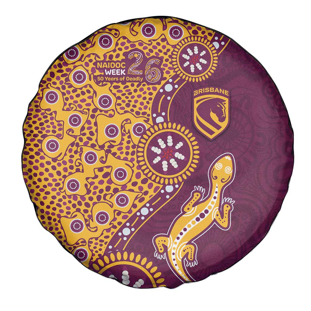 Brisbane Broncos NAIDOC Week 2026 Spare Tire Cover Aboriginal Lizard Dot Painting - 50 Years of Deadly