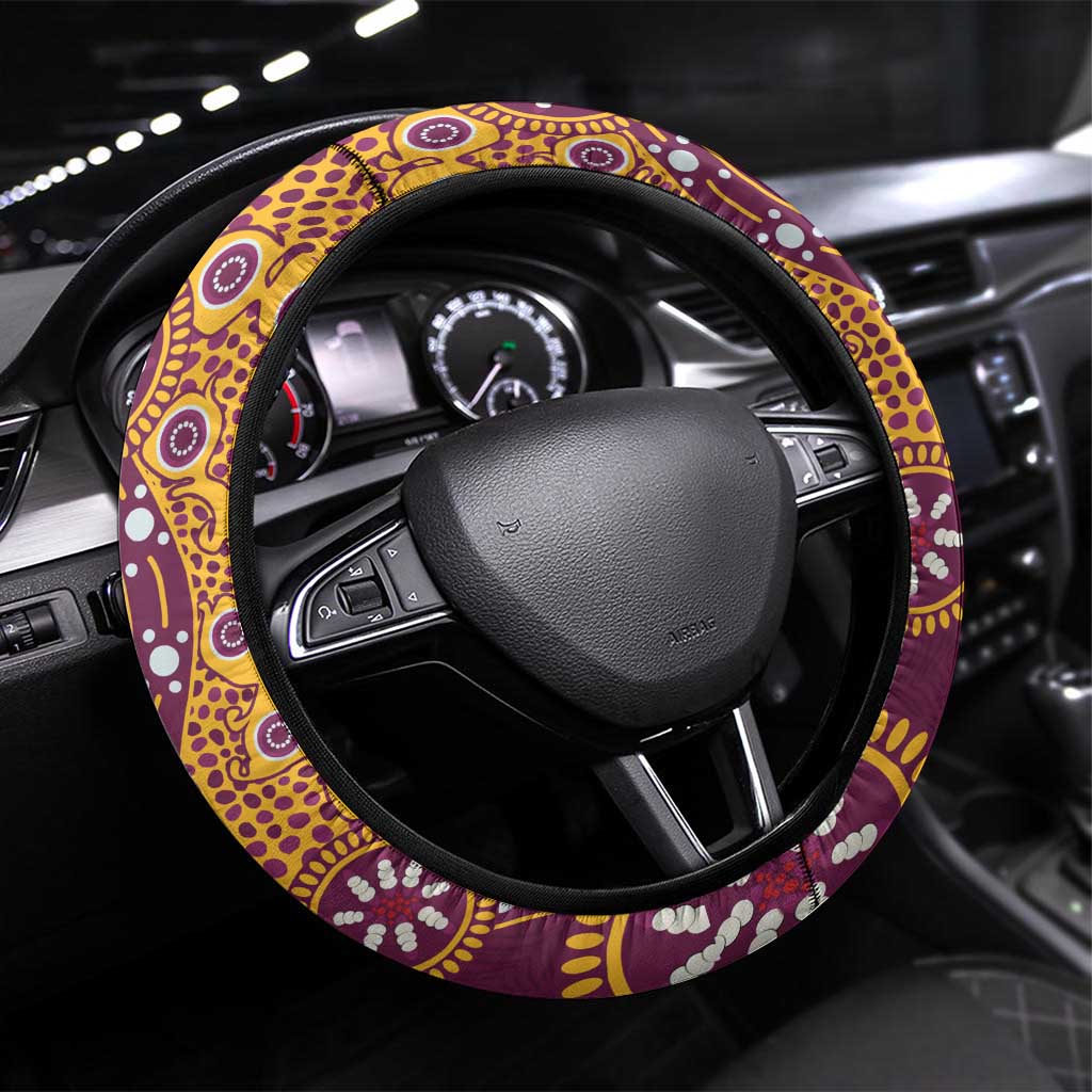 Brisbane Broncos NAIDOC Week 2026 Steering Wheel Cover Aboriginal Lizard Dot Painting - 50 Years of Deadly