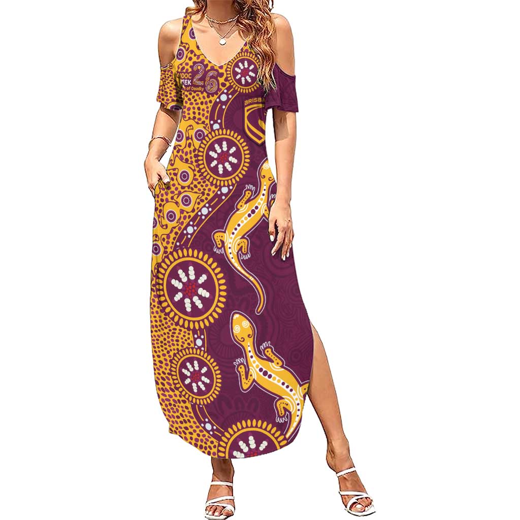 Brisbane Broncos NAIDOC Week 2026 Summer Maxi Dress Aboriginal Lizard Dot Painting - 50 Years of Deadly