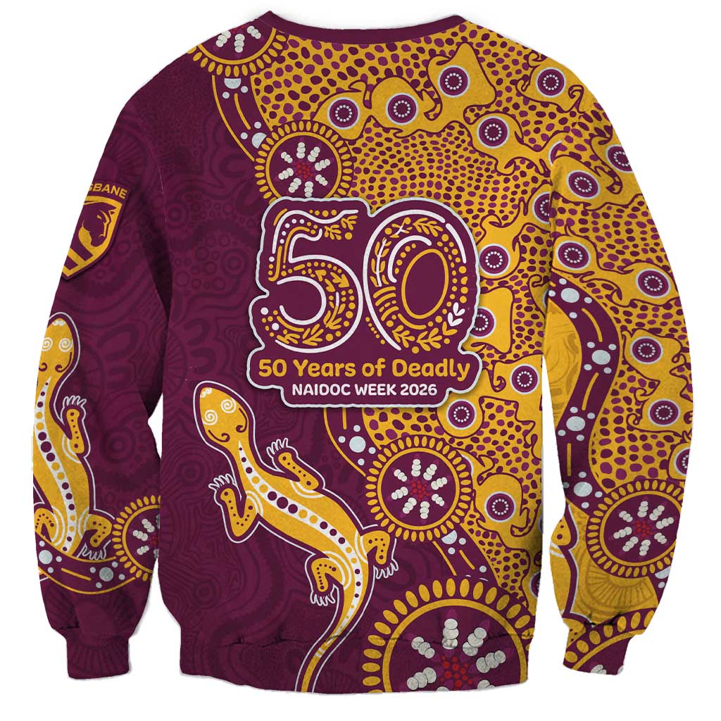 Brisbane Broncos NAIDOC Week 2026 Sweatshirt Aboriginal Lizard Dot Painting - 50 Years of Deadly