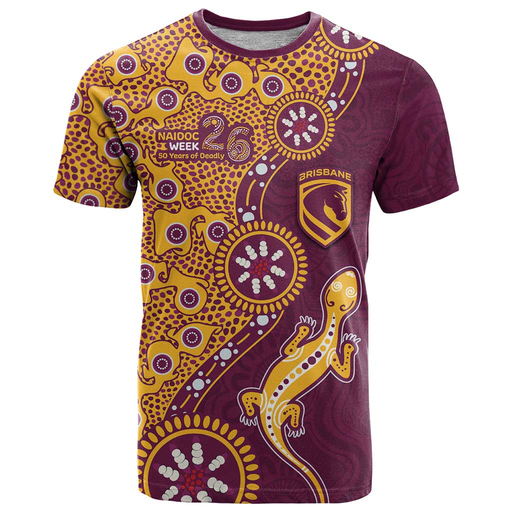Brisbane Broncos NAIDOC Week 2026 T Shirt Aboriginal Lizard Dot Painting - 50 Years of Deadly