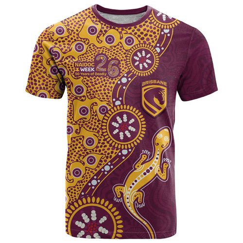 Brisbane Broncos NAIDOC Week 2026 T Shirt Aboriginal Lizard Dot Painting - 50 Years of Deadly