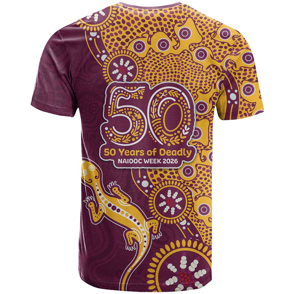 Brisbane Broncos NAIDOC Week 2026 T Shirt Aboriginal Lizard Dot Painting - 50 Years of Deadly