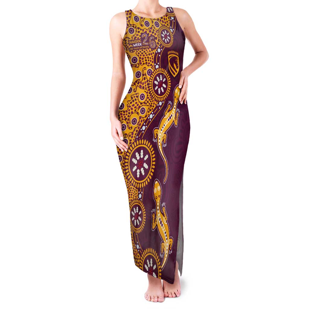 Brisbane Broncos NAIDOC Week 2026 Tank Maxi Dress Aboriginal Lizard Dot Painting - 50 Years of Deadly