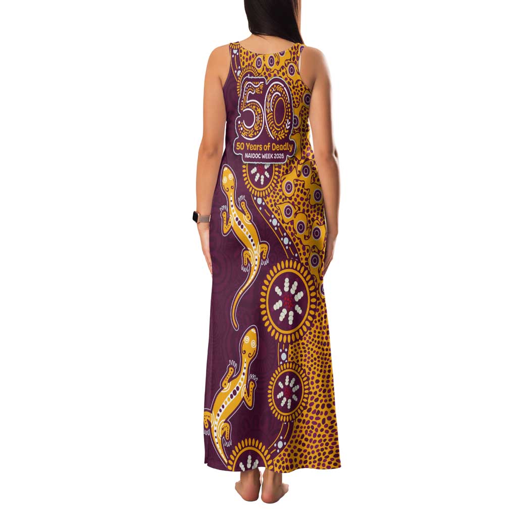 Brisbane Broncos NAIDOC Week 2026 Tank Maxi Dress Aboriginal Lizard Dot Painting - 50 Years of Deadly