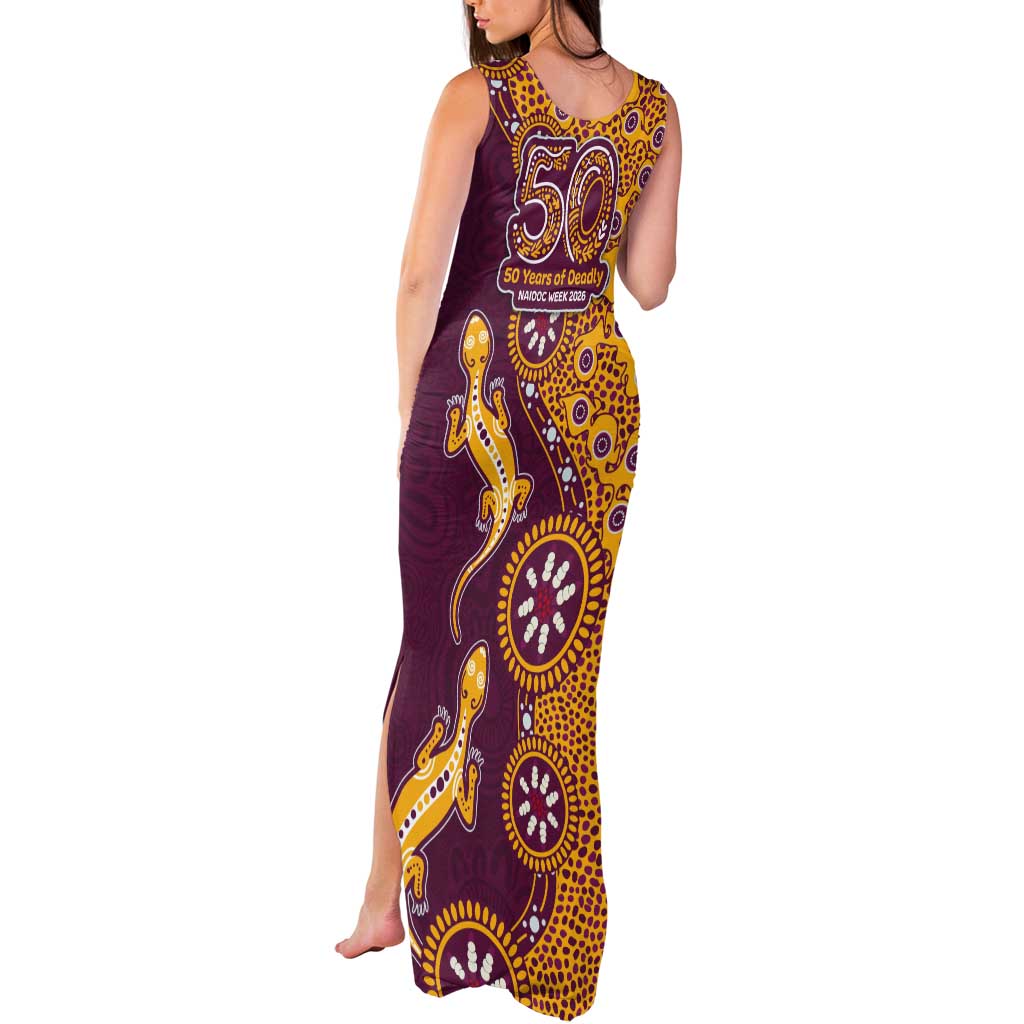 Brisbane Broncos NAIDOC Week 2026 Tank Maxi Dress Aboriginal Lizard Dot Painting - 50 Years of Deadly