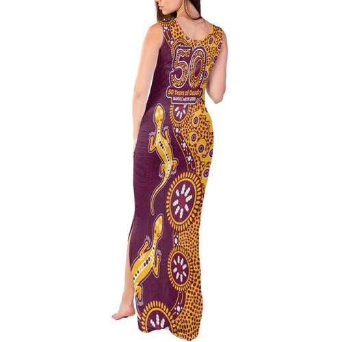 Brisbane Broncos NAIDOC Week 2026 Tank Maxi Dress Aboriginal Lizard Dot Painting - 50 Years of Deadly