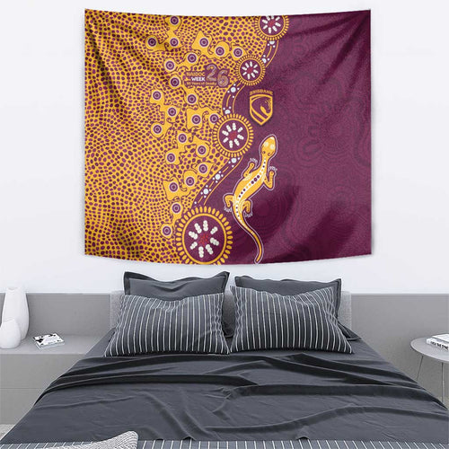 Brisbane Broncos NAIDOC Week 2026 Tapestry Aboriginal Lizard Dot Painting - 50 Years of Deadly