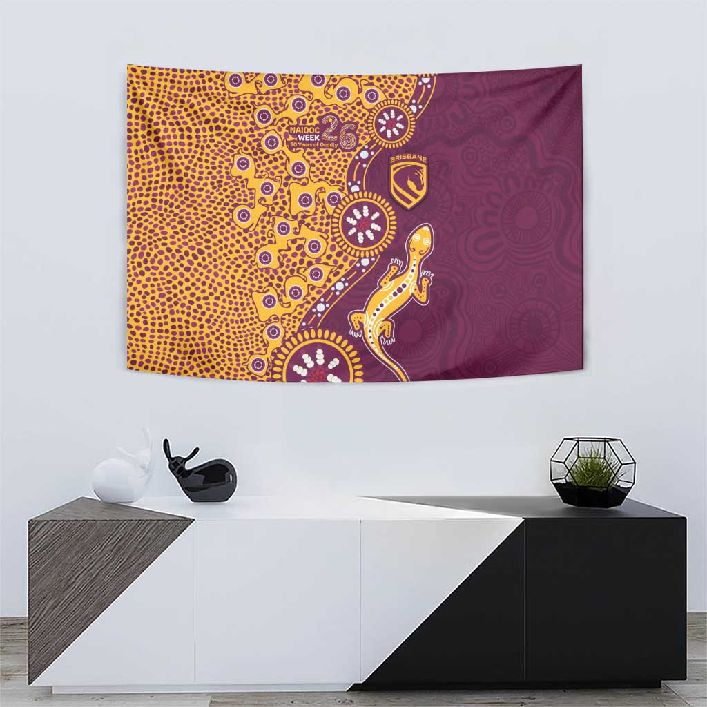 Brisbane Broncos NAIDOC Week 2026 Tapestry Aboriginal Lizard Dot Painting - 50 Years of Deadly