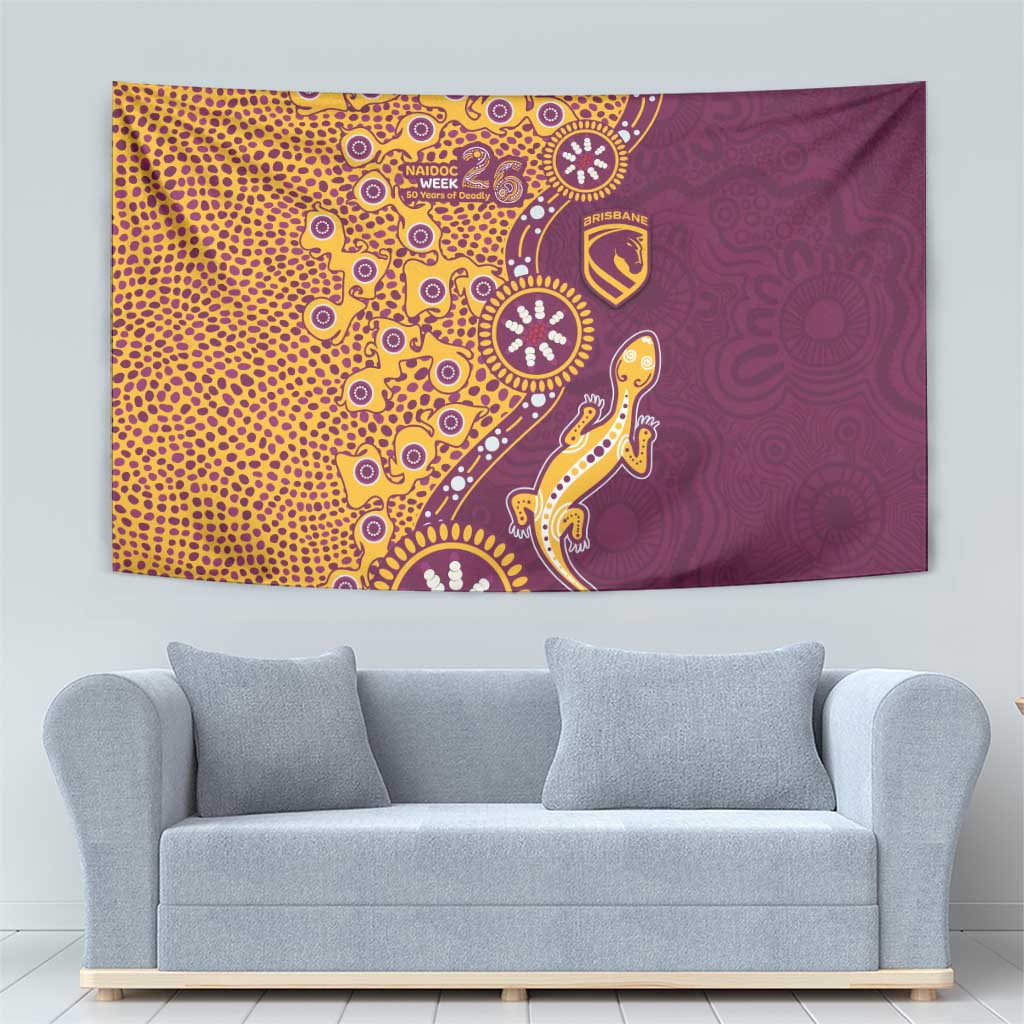 Brisbane Broncos NAIDOC Week 2026 Tapestry Aboriginal Lizard Dot Painting - 50 Years of Deadly