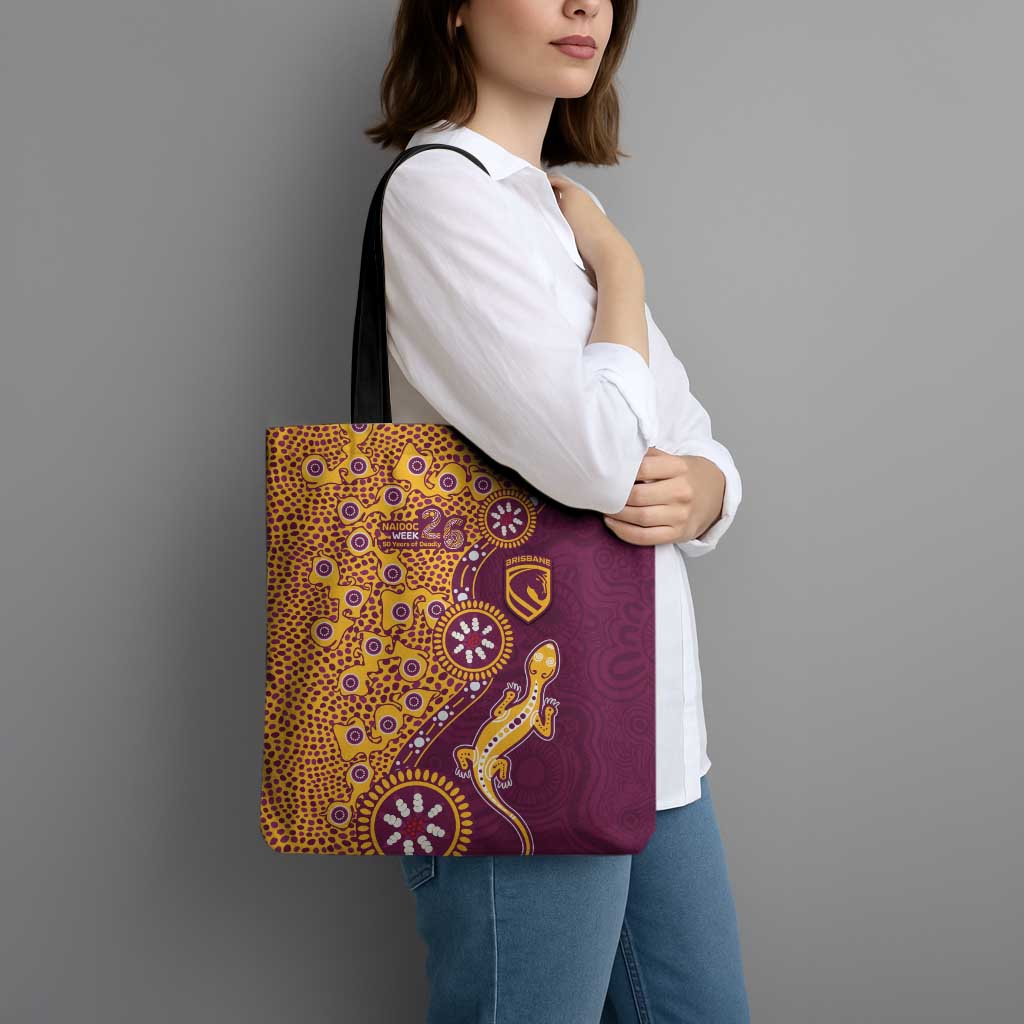 Brisbane Broncos NAIDOC Week 2026 Tote Bag Aboriginal Lizard Dot Painting - 50 Years of Deadly