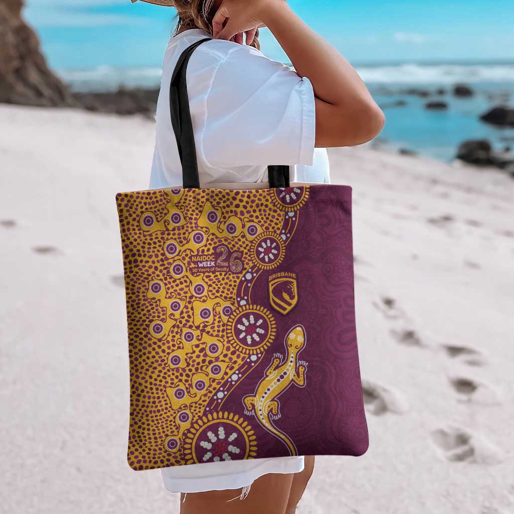 Brisbane Broncos NAIDOC Week 2026 Tote Bag Aboriginal Lizard Dot Painting - 50 Years of Deadly