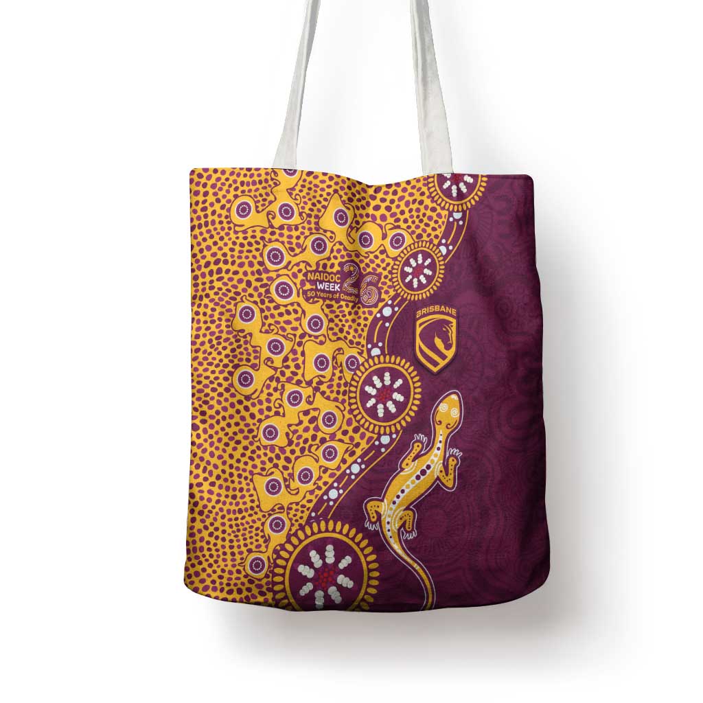 Brisbane Broncos NAIDOC Week 2026 Tote Bag Aboriginal Lizard Dot Painting - 50 Years of Deadly