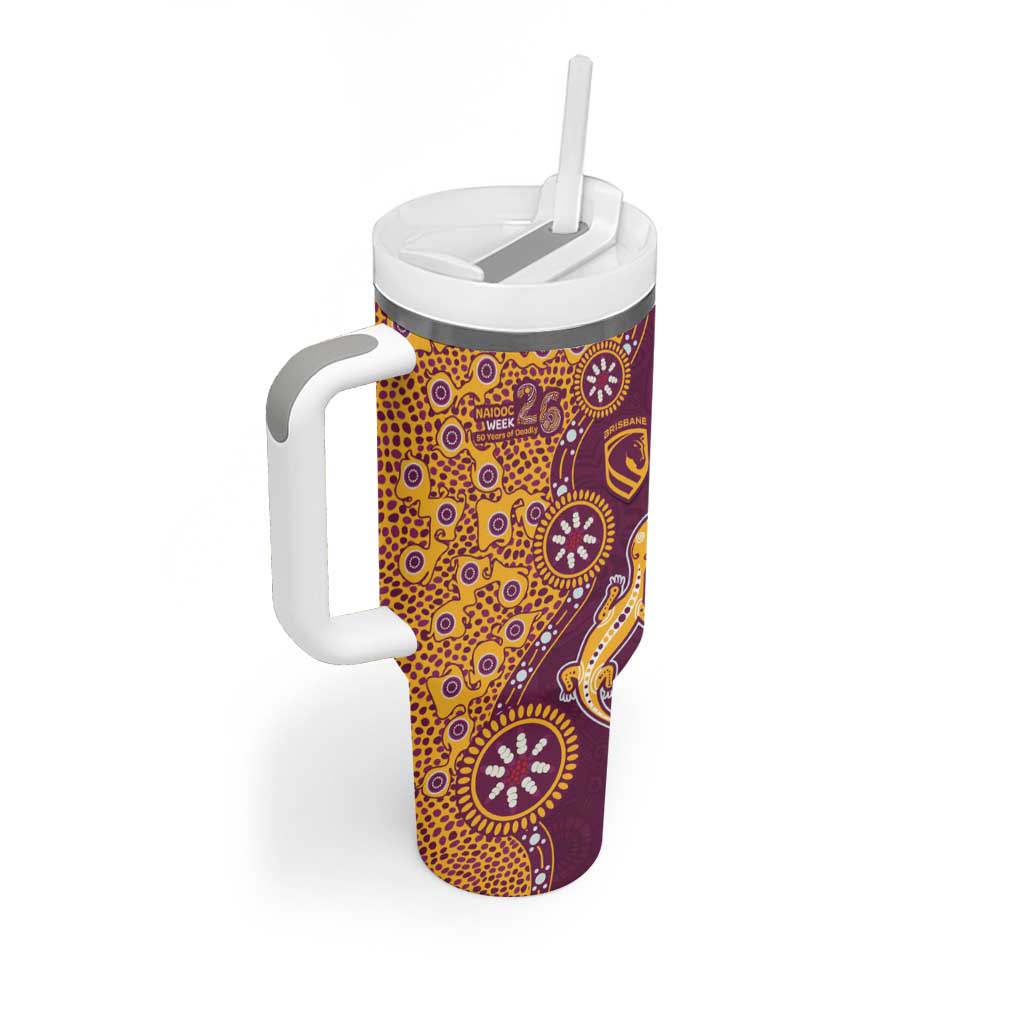 Brisbane Broncos NAIDOC Week 2026 Tumbler With Handle Aboriginal Lizard Dot Painting - 50 Years of Deadly