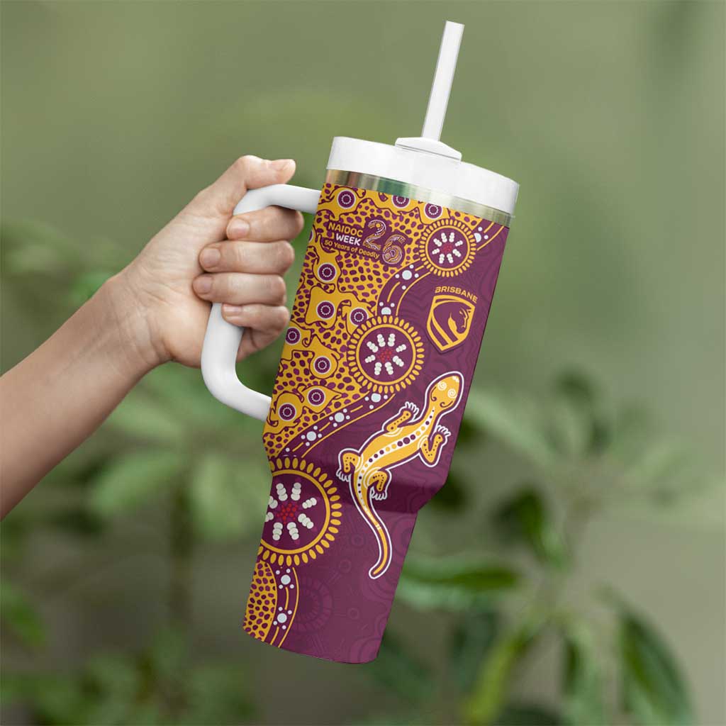 Brisbane Broncos NAIDOC Week 2026 Tumbler With Handle Aboriginal Lizard Dot Painting - 50 Years of Deadly