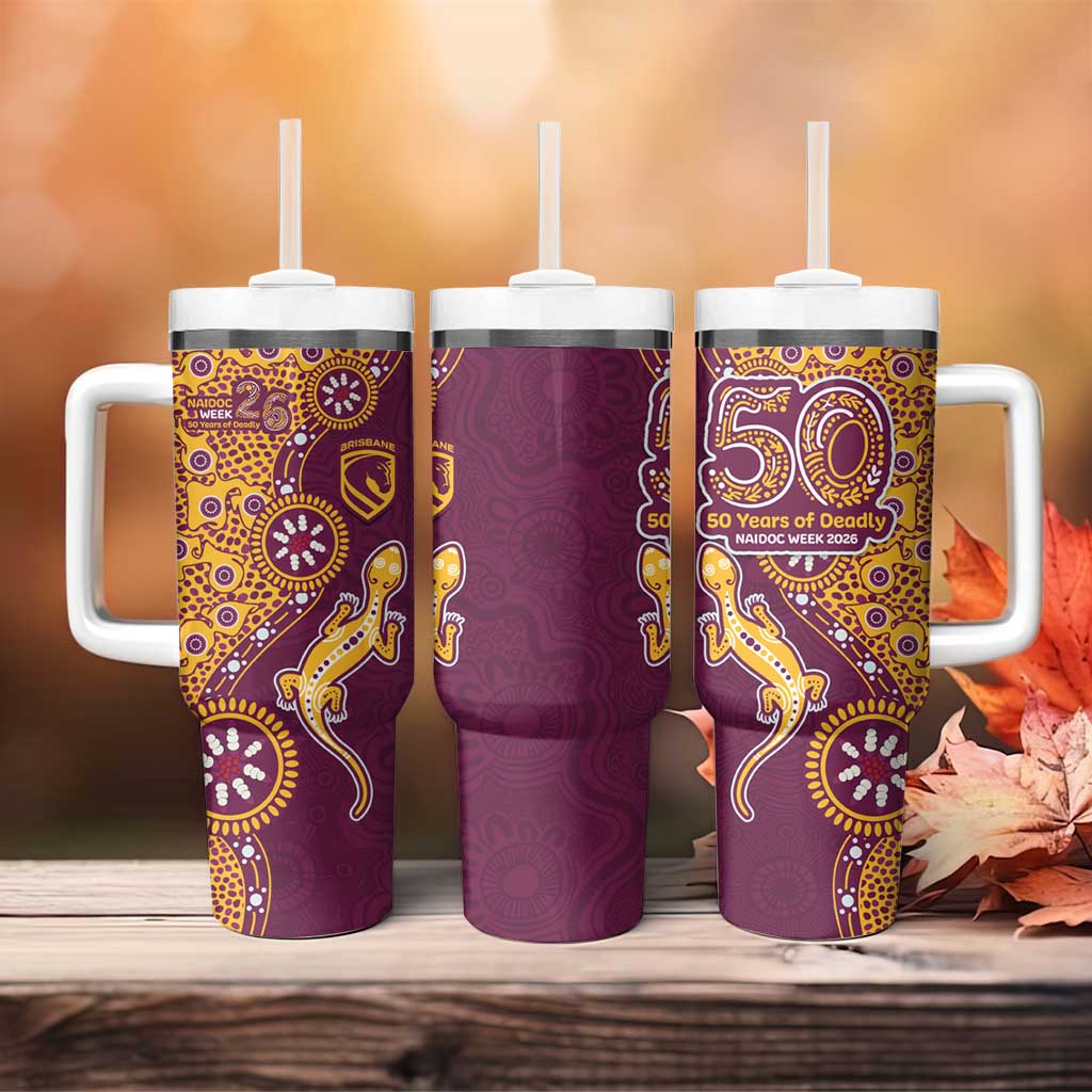Brisbane Broncos NAIDOC Week 2026 Tumbler With Handle Aboriginal Lizard Dot Painting - 50 Years of Deadly