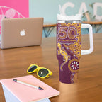 Brisbane Broncos NAIDOC Week 2026 Tumbler With Handle Aboriginal Lizard Dot Painting - 50 Years of Deadly