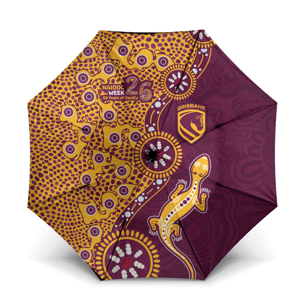 Brisbane Broncos NAIDOC Week 2026 Umbrella Aboriginal Lizard Dot Painting - 50 Years of Deadly