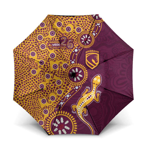 Brisbane Broncos NAIDOC Week 2026 Umbrella Aboriginal Lizard Dot Painting - 50 Years of Deadly