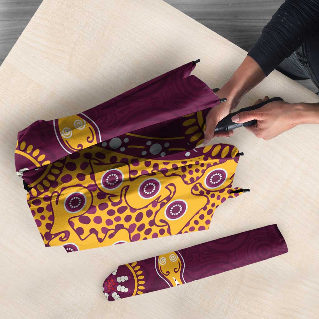 Brisbane Broncos NAIDOC Week 2026 Umbrella Aboriginal Lizard Dot Painting - 50 Years of Deadly