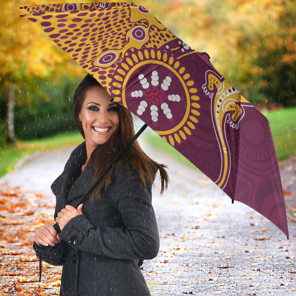 Brisbane Broncos NAIDOC Week 2026 Umbrella Aboriginal Lizard Dot Painting - 50 Years of Deadly