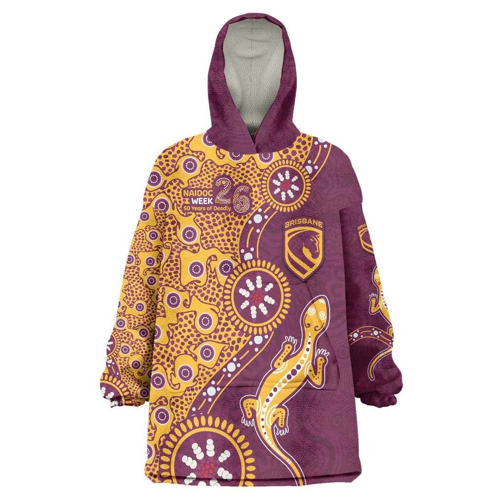 Brisbane Broncos NAIDOC Week 2026 Wearable Blanket Hoodie Aboriginal Lizard Dot Painting - 50 Years of Deadly
