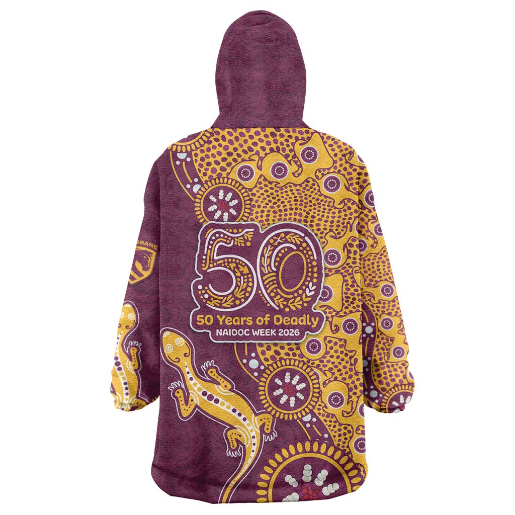 Brisbane Broncos NAIDOC Week 2026 Wearable Blanket Hoodie Aboriginal Lizard Dot Painting - 50 Years of Deadly