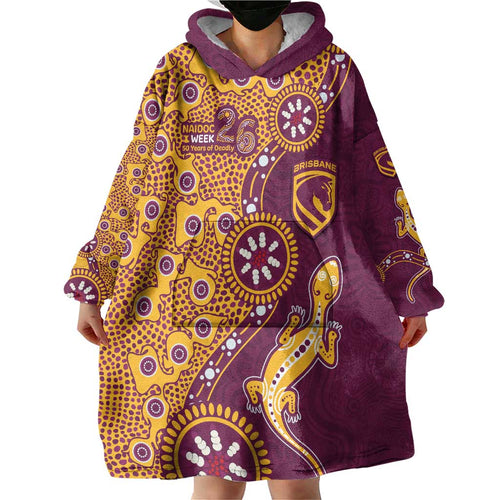 Brisbane Broncos NAIDOC Week 2026 Wearable Blanket Hoodie Aboriginal Lizard Dot Painting - 50 Years of Deadly