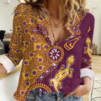 Brisbane Broncos NAIDOC Week 2026 Women Casual Shirt Aboriginal Lizard Dot Painting - 50 Years of Deadly