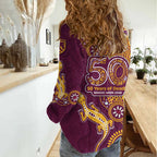 Brisbane Broncos NAIDOC Week 2026 Women Casual Shirt Aboriginal Lizard Dot Painting - 50 Years of Deadly