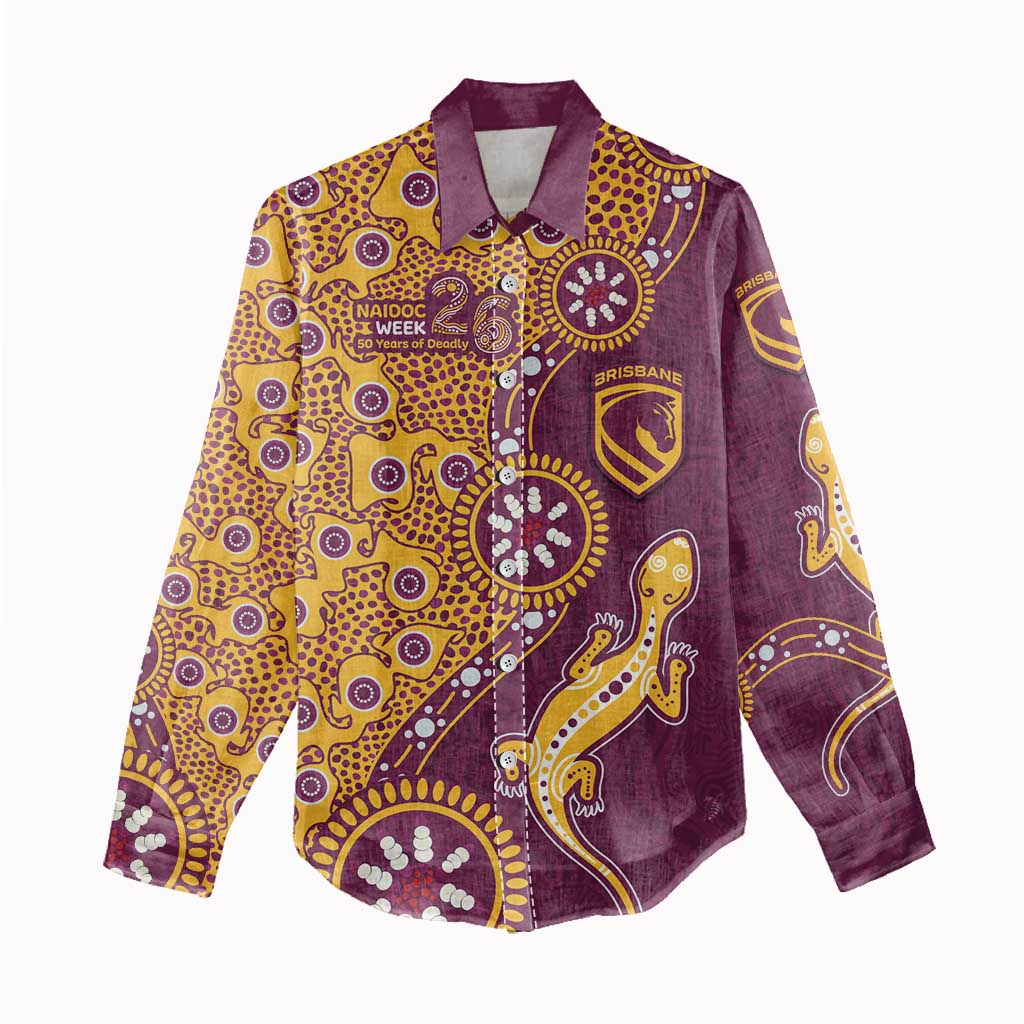 Brisbane Broncos NAIDOC Week 2026 Women Casual Shirt Aboriginal Lizard Dot Painting - 50 Years of Deadly