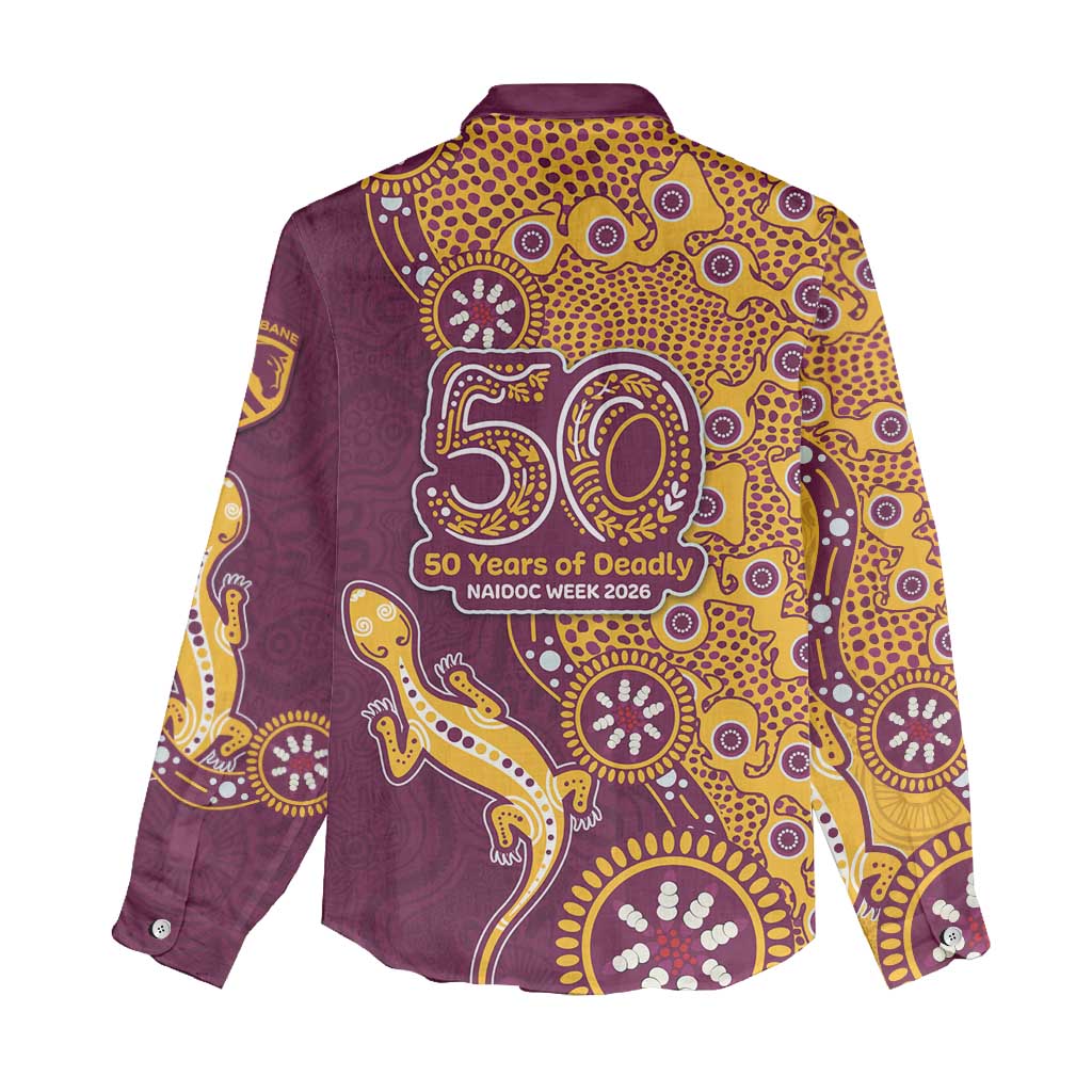 Brisbane Broncos NAIDOC Week 2026 Women Casual Shirt Aboriginal Lizard Dot Painting - 50 Years of Deadly