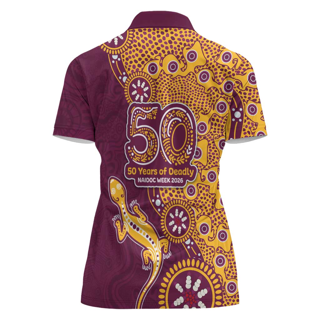 Brisbane Broncos NAIDOC Week 2026 Women Polo Shirt Aboriginal Lizard Dot Painting - 50 Years of Deadly