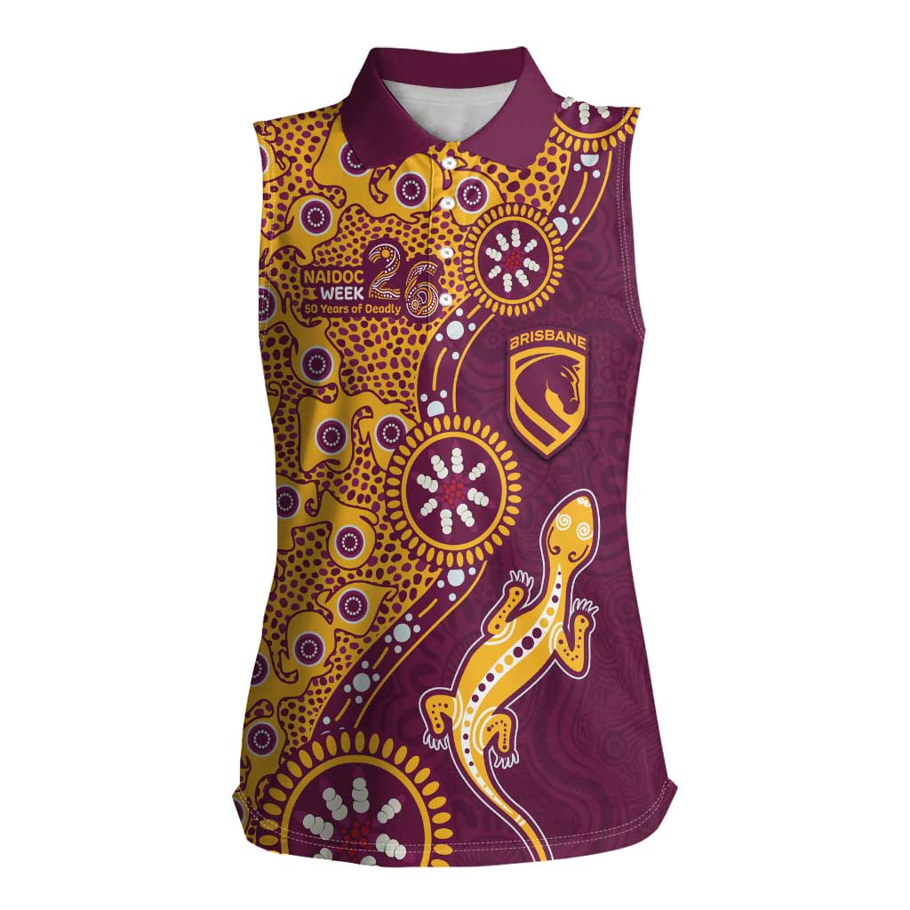 Brisbane Broncos NAIDOC Week 2026 Women Sleeveless Polo Shirt Aboriginal Lizard Dot Painting - 50 Years of Deadly